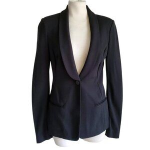 7 For All Mankind Deep V Neck Single Button Tuxedo Style Black Knit Blazer S